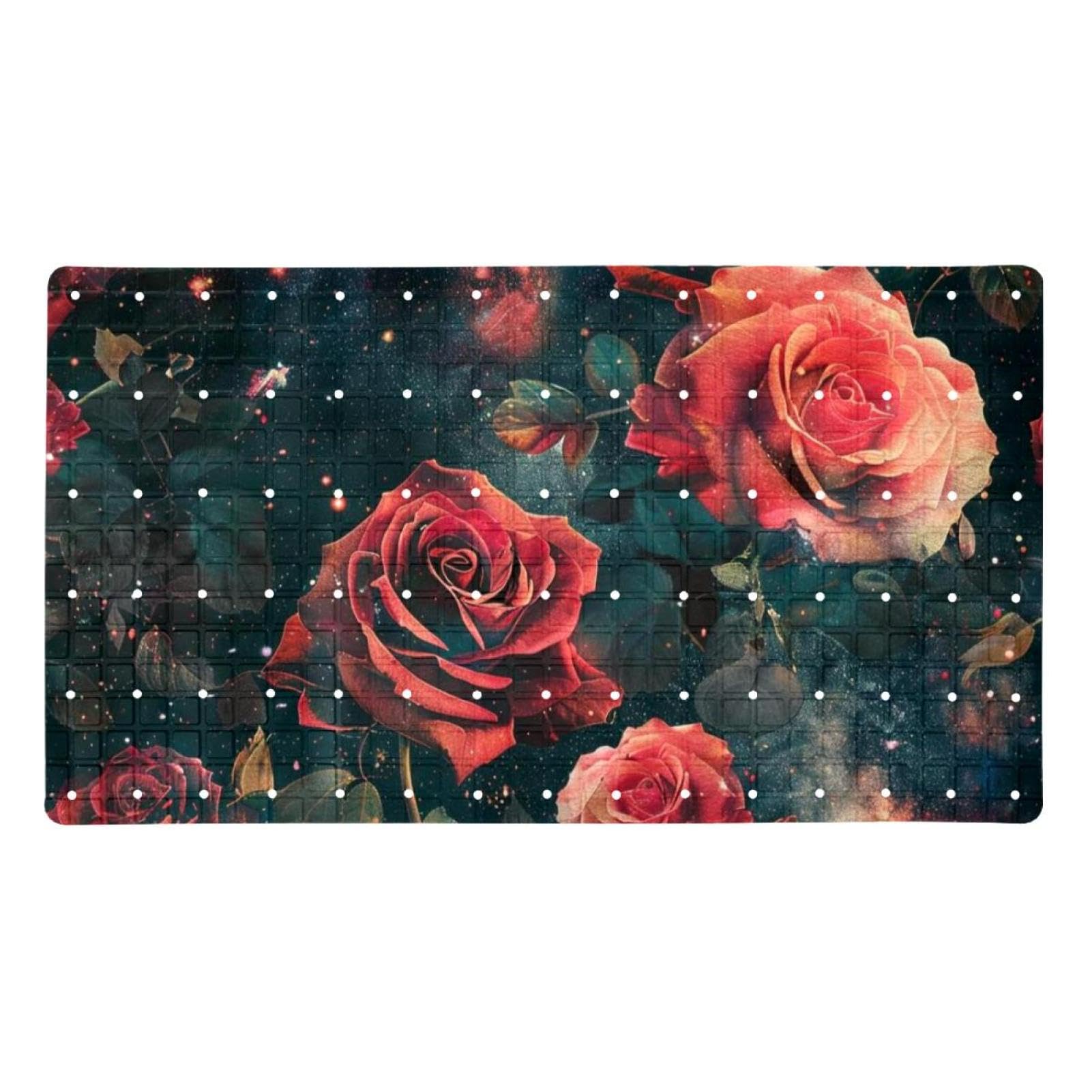 Tapis de bain antidérapant rose galaxie extra long en PVC avec ventouses stables