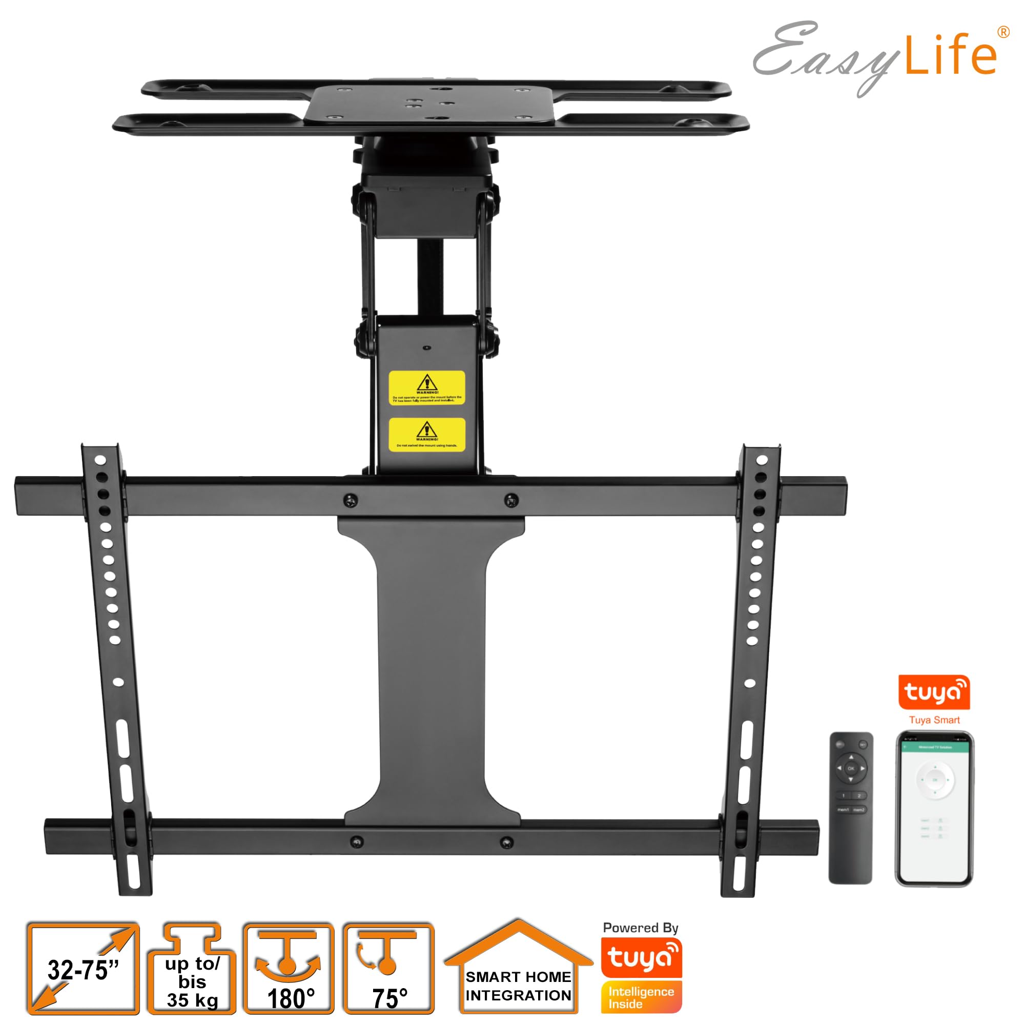 EasyLife – Supporto da Soffitto Per TV Elettrico, Girevole e Inclinabile, Integrazione Smart Home, da 23 a 65 Pollici, Supporto VESA Fino a 400×400 per TV LCD/OLED, Monitor, Display - Nero