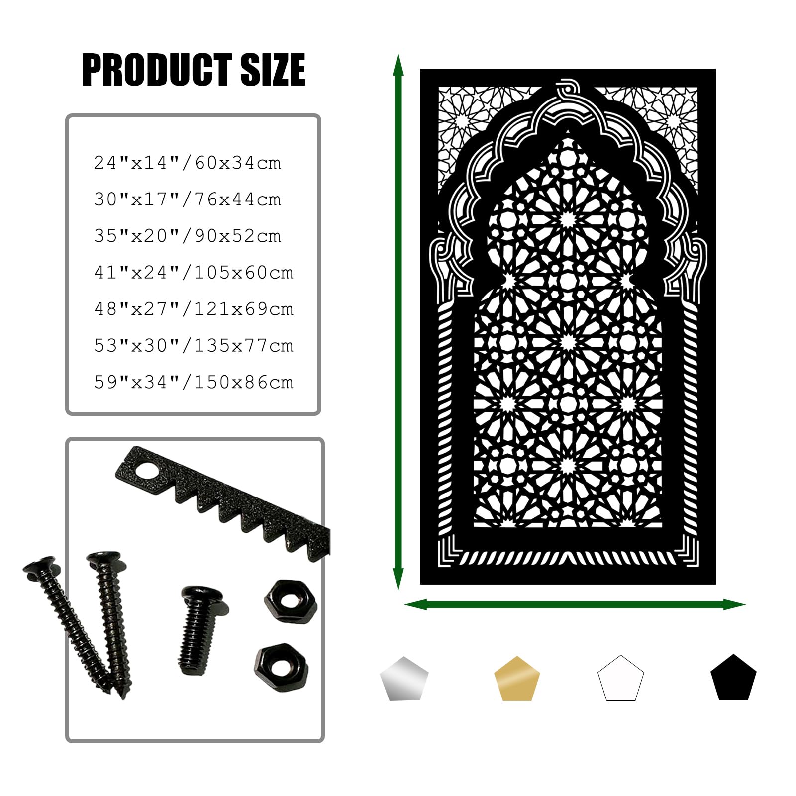 Schwarzes Mihrab-Motiv aus Metall, islamisches florales Wanddekor aus Metall, Gebetsraum-Kunstwerk zur Dekoration von Wohnzimmer, Schlafzimmer, Flur und Treppenhaus, Natur-Wohndeko (Schwarz,