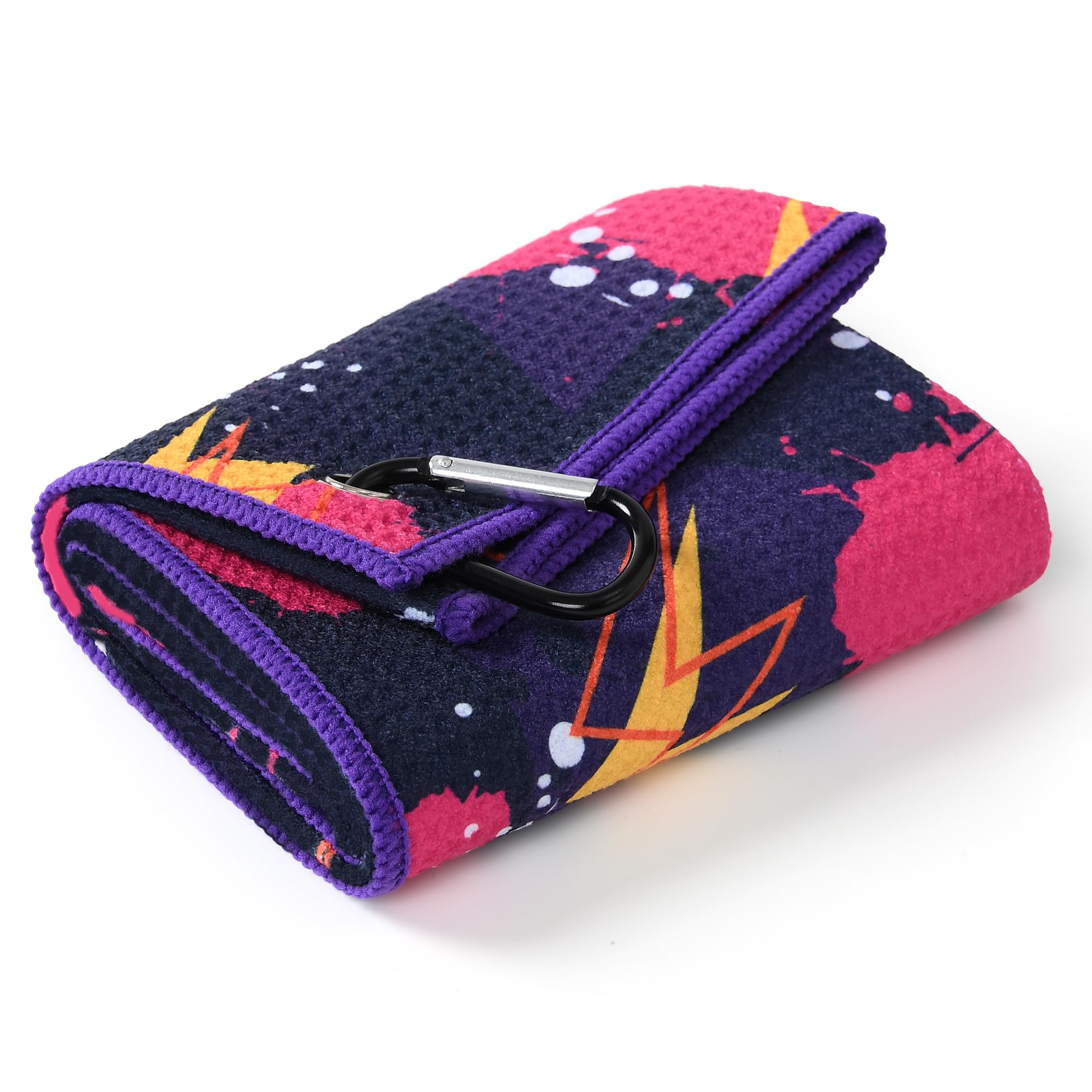 Mile High Life Golf Towel(16"x24"),Fun Prints Microfiber Towels,Waffle Fabric Large Golf Towel,with Heavy Duty Clip, Golf Bag Accessories for Men and Women (Purple & Yellow Printed Towel)