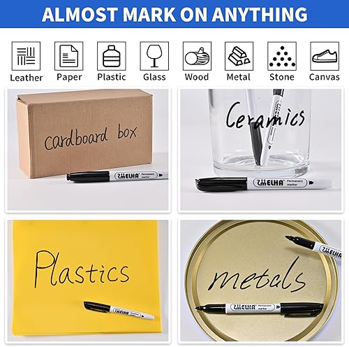 Miniatura 5 de SMELHA Marcadores permanentes, paquete de 100 rotuladores permanentes negros, juego de marcadores permanentes negros a granel, punta fina,