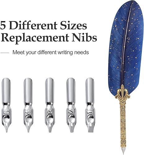 Miniatura 4 de Juego de bolígrafo y tinta  Pluma de caligrafía con sello de cera y 5 puntas (azul)