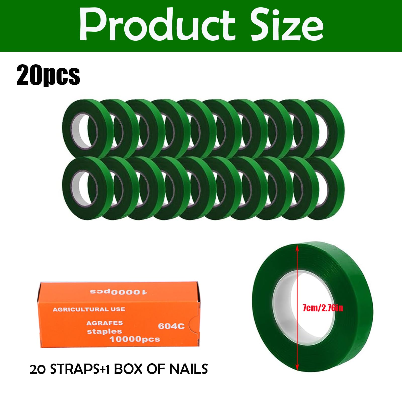 Cinta para encuadernación de plantas, herramienta con 20 rollos de cinta adhesiva, 1 caja de grapas, cintas para atar plantas, embalaje de jardín, poda de verduras y máquina de encadenamiento