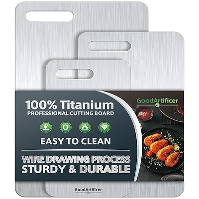 Titanium Cutting Boards Set of 3, 100% Pure Titanium Kitchen Cutting Board, Double-Sided Non-Toxic Cutting Board, Ideal for Slicing and Dicing Meats, Features Handle, Dishwasher Safe