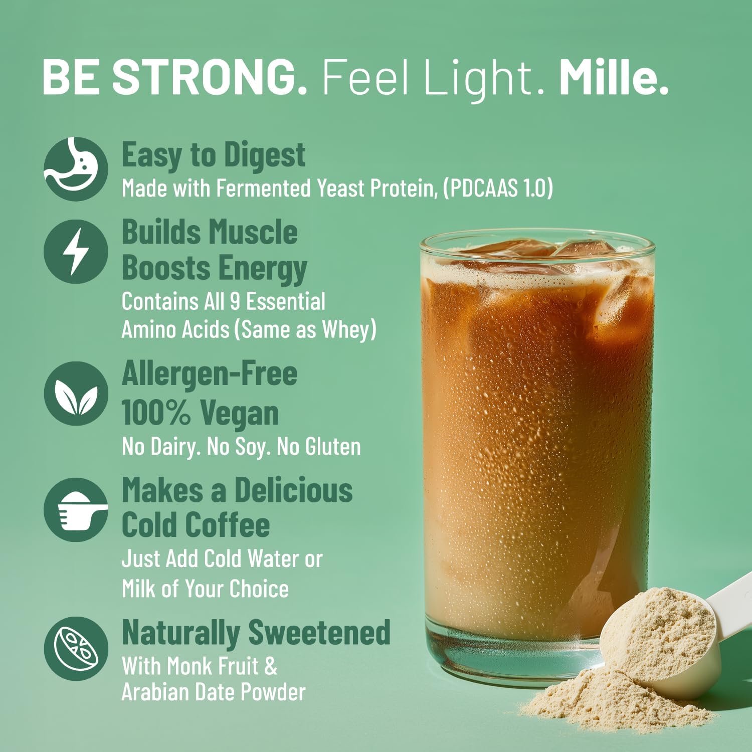 Mille Coffee Hazelnut Plant Protein Powder | 25g Protein per Scoop | Vegan Yeast Protein for Shakes & Smoothies | No Added Sugar, Non-Bloating, Clean Plant-Based Blend | 17.64 Oz (500g)
