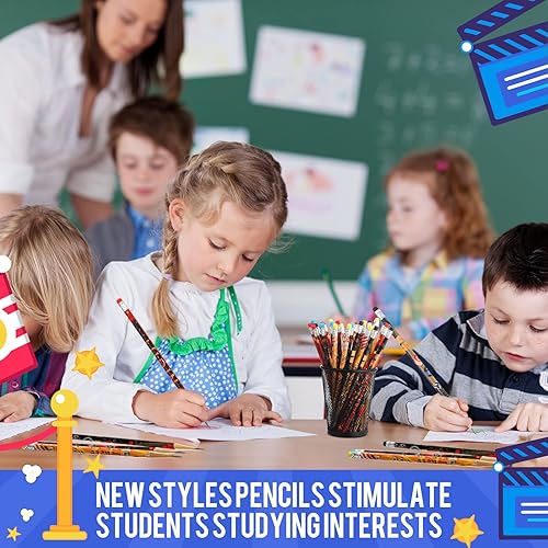 Miniatura 4 de Sherr 36 lápices de noche de películas con borrador, lápices coloridos de madera a granel para estudiantes de Halloween, premios de aula, papelería,