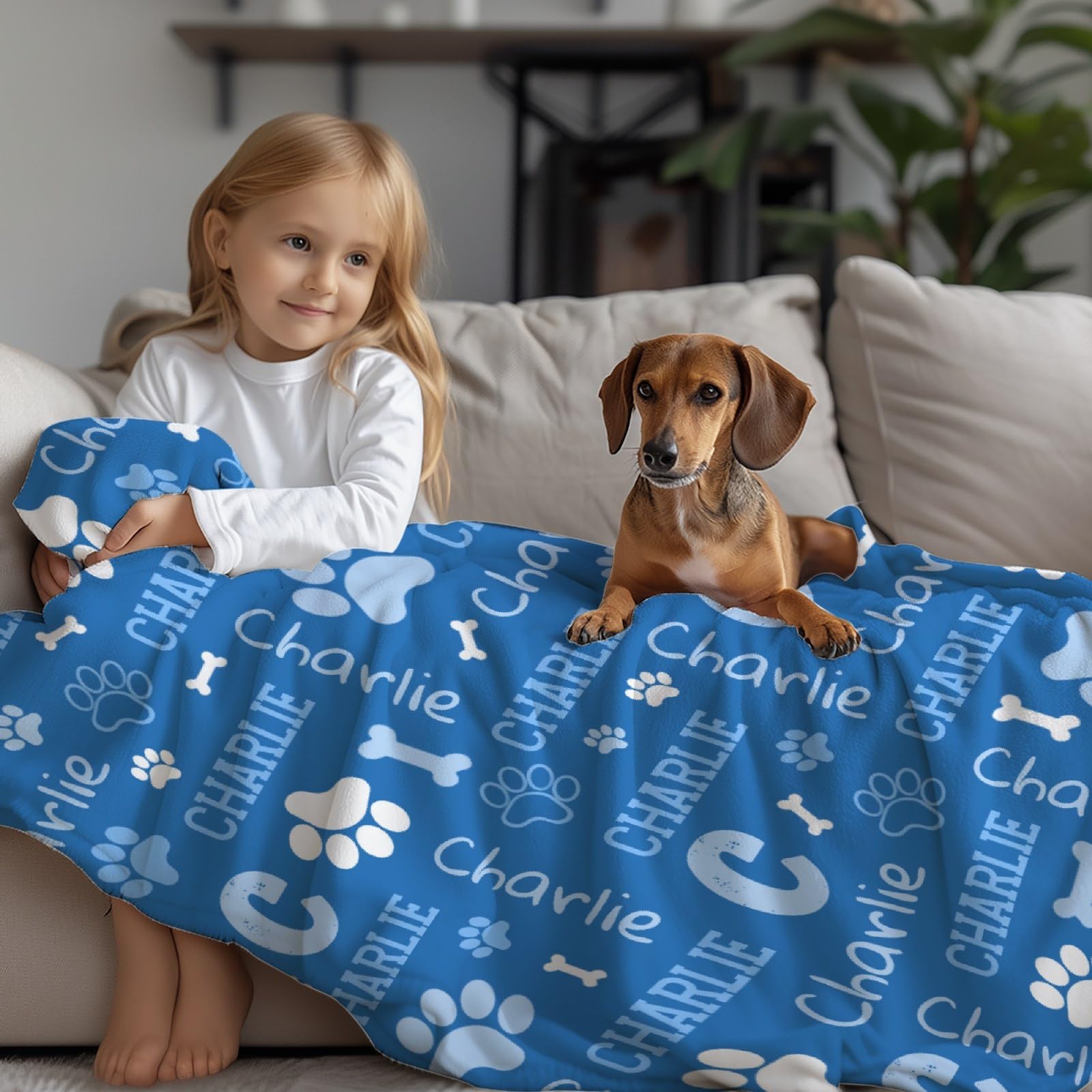 Custom Pet Name Blanket, Personalized Dogs Blanket Customized Puppy Blanket,Dog Gift for Dog Lovers Mom Dad,Cute Dog Paw Prints Throw Blanket for Bed Sofa Travel,30