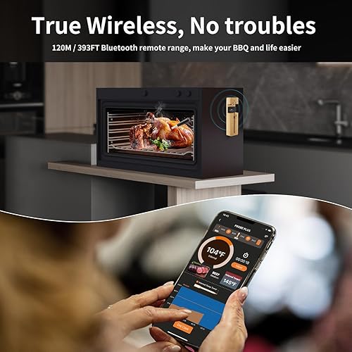 Miniatura 5 de Termómetro de carne verdaderamente inalámbrico, termómetro digital Bluetooth para horno con control de aplicación, alcance remoto de 393.7 ft393