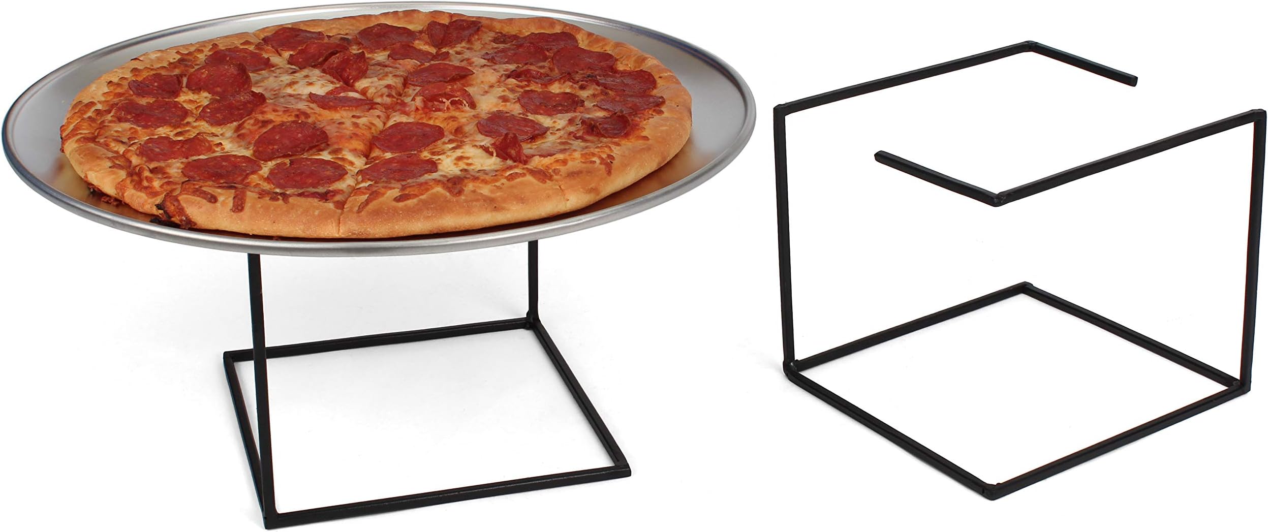 Milltown Merchants Metal Pizza Stand - Pizza Pan Risers - Tabletop Tray Holder for Pizzas, Platters, and Dishes (2 Pack)