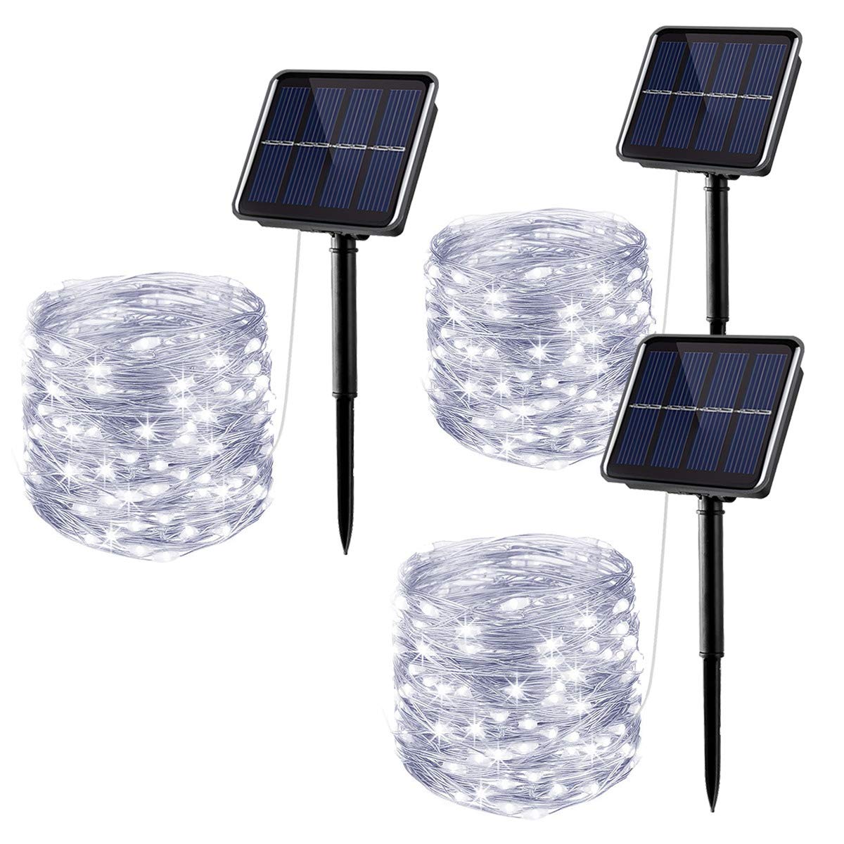 Juhefa Solar String Lights, Total 99Ft 300LED Silver Wire Decorative Fairy Lights,IP65 Waterproof & 8 Modes Outdoor Garden Lights for Patio Yard Tree Wall Decor (White)