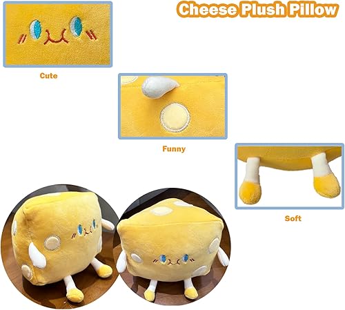 Miniatura 4 de Goylmc Juguetes de peluche de queso, almohada de felpa de pan de comida, decoración de habitación, día festivo, cumpleaños para niños y niñas