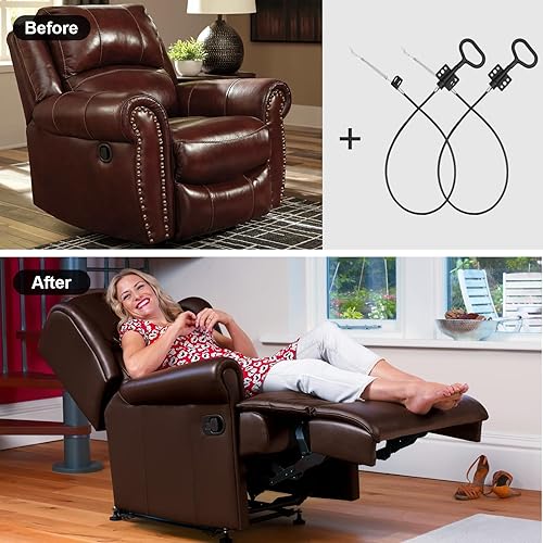 Miniatura 7 de Cables reclinables para sofá, 2 cables de liberación de repuesto con anillo en D, piezas de repuesto reclinables, longitud expuesta, 4.75 pulgadas,