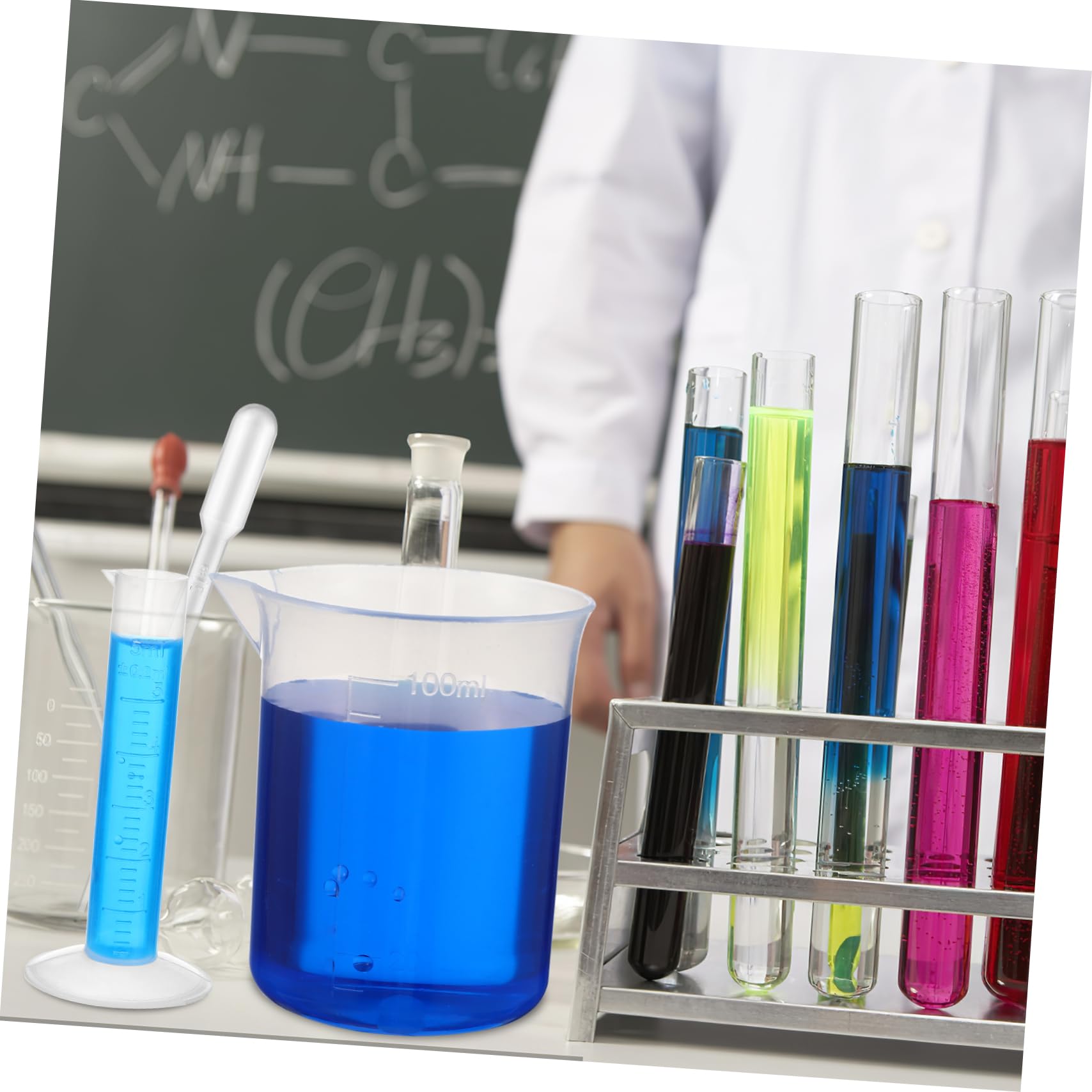 Zerodeko 3 Set Cilindri Graduati Trasparente con Becher Pipette e Spazzole per Provette Misurazione per Laboratorio