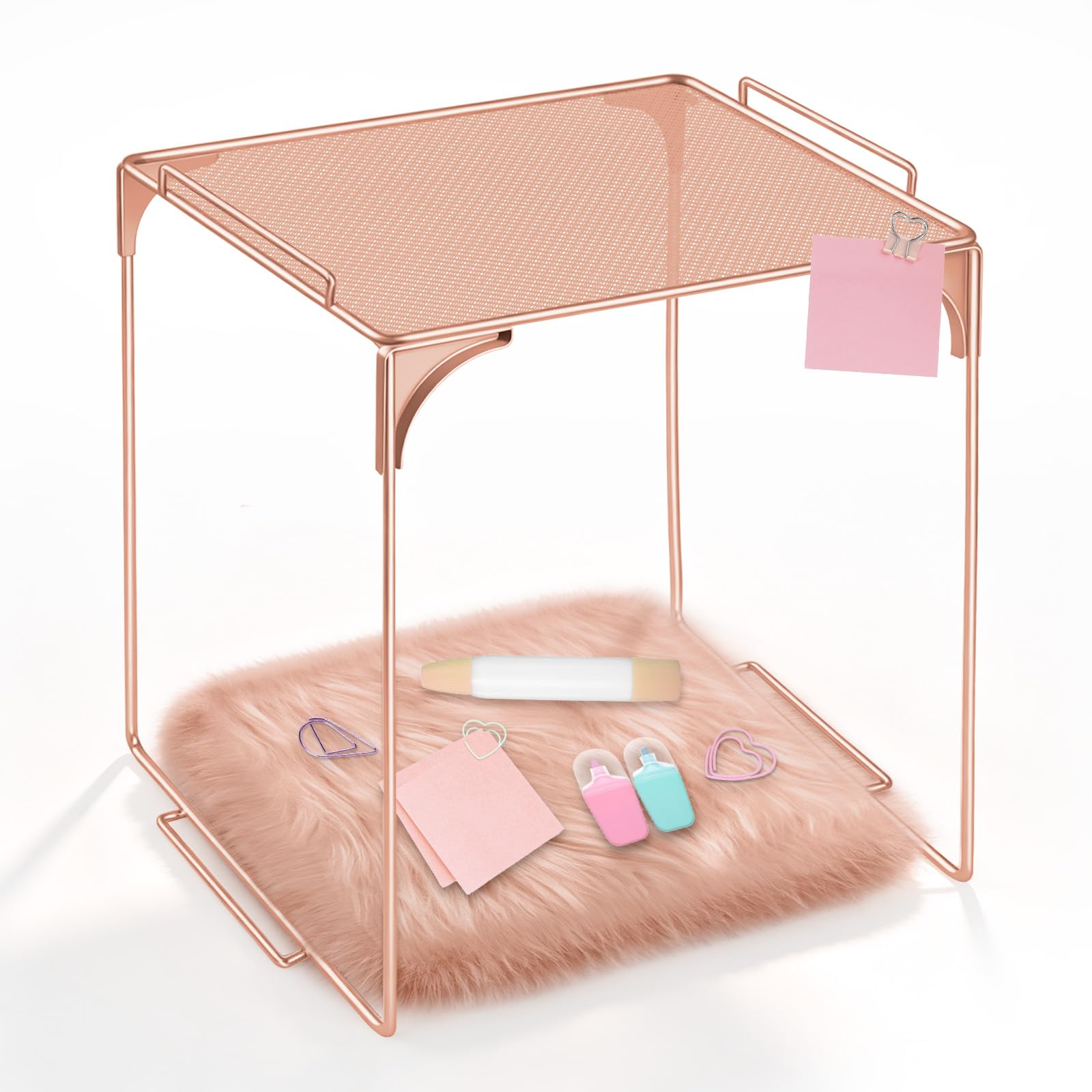 Photo 1 of Gosodeny Rose Gold Locker Organizer Shelf with Rugs Locker Accessories for Girls Mesh Shelf for Back to School Essentials for Decor Office