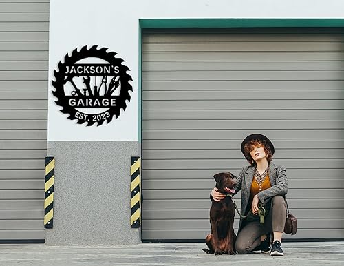 Miniatura 7 de Letrero de metal personalizado para garaje, decoración de pared de taller con nombre, letrero duradero para cobertizo de papá, cueva de hombre,