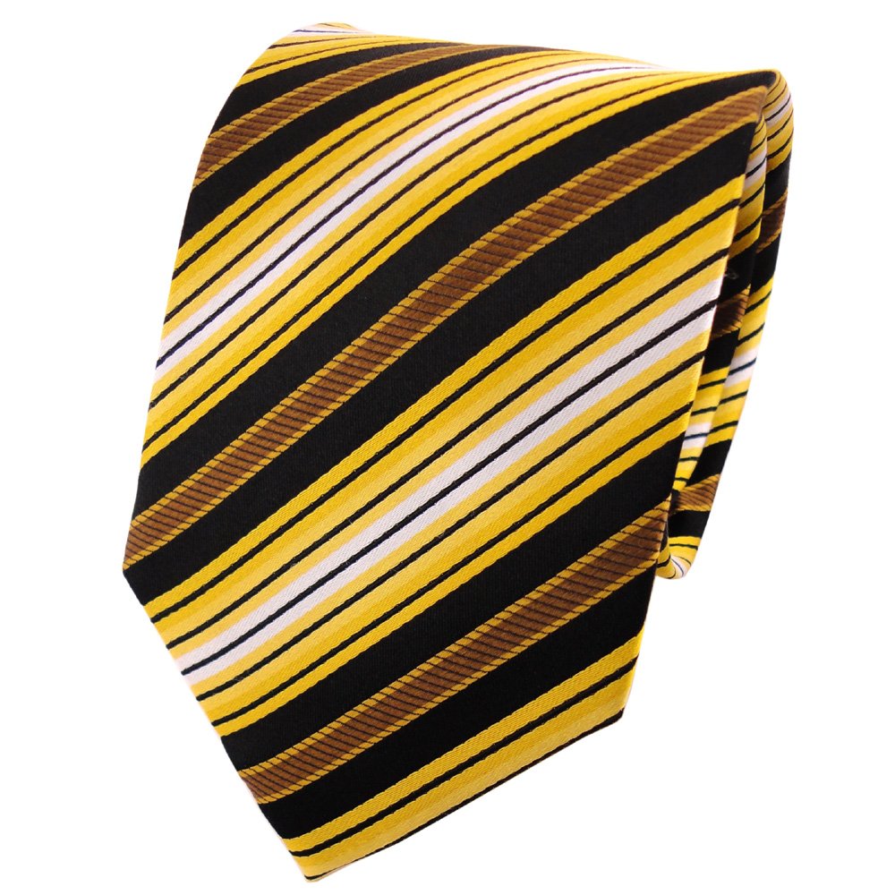 TigerTie Cravatta In Seta Designer: Giallo Oro E Nero Lavorato, Lunghezza 150cm, Larghezza 8cm