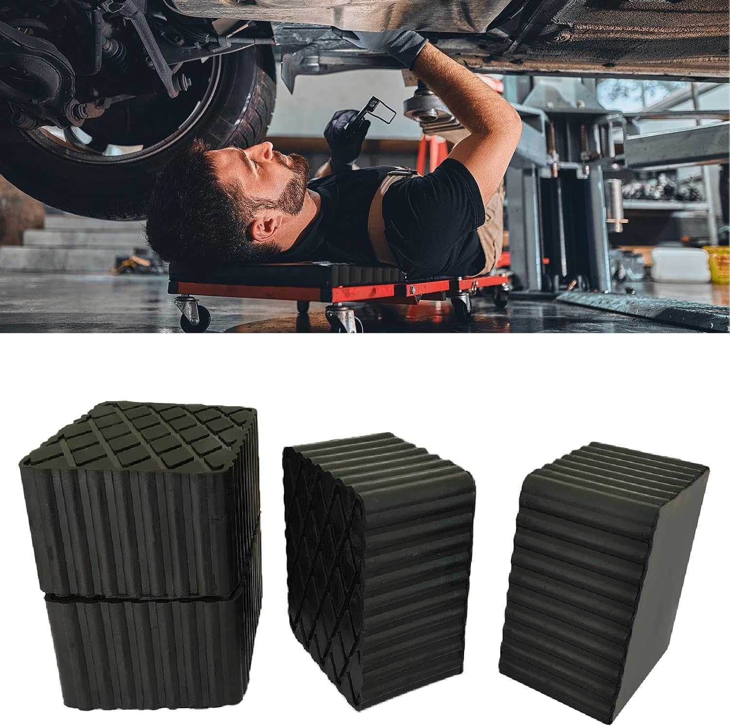 4 Pack Extra Tall Solid Rubber Lift Pads for Cars, Anti-Slip Car Lift Blocks for Low Rise Car Lifts & Floor Jacks, 6.3 x 4.7 x 3.94 Inch Jack Lift Pads for SUVs & Light Trucks