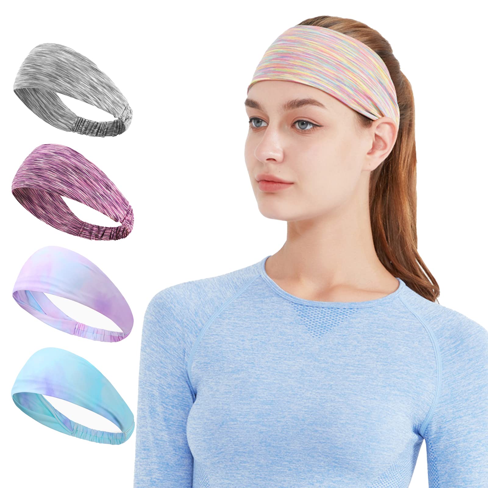 Sport Stirnband 4er Pack Elastische Stirnbänder ? Produktbild-Vorschau 4
