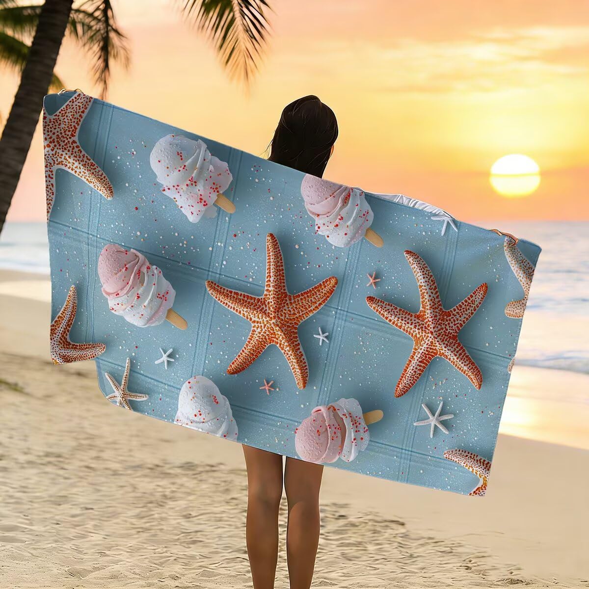 Telo Mare Microfibra, Telo Mare Grande 100x200cm 2 Pezzi, Asciugamano Palestra Donna Asciugatura Rapida, Antisabbia Asciugamano Microfibra, Leggero Asciugamani Palestra, Regalo (Stella marina) -4234