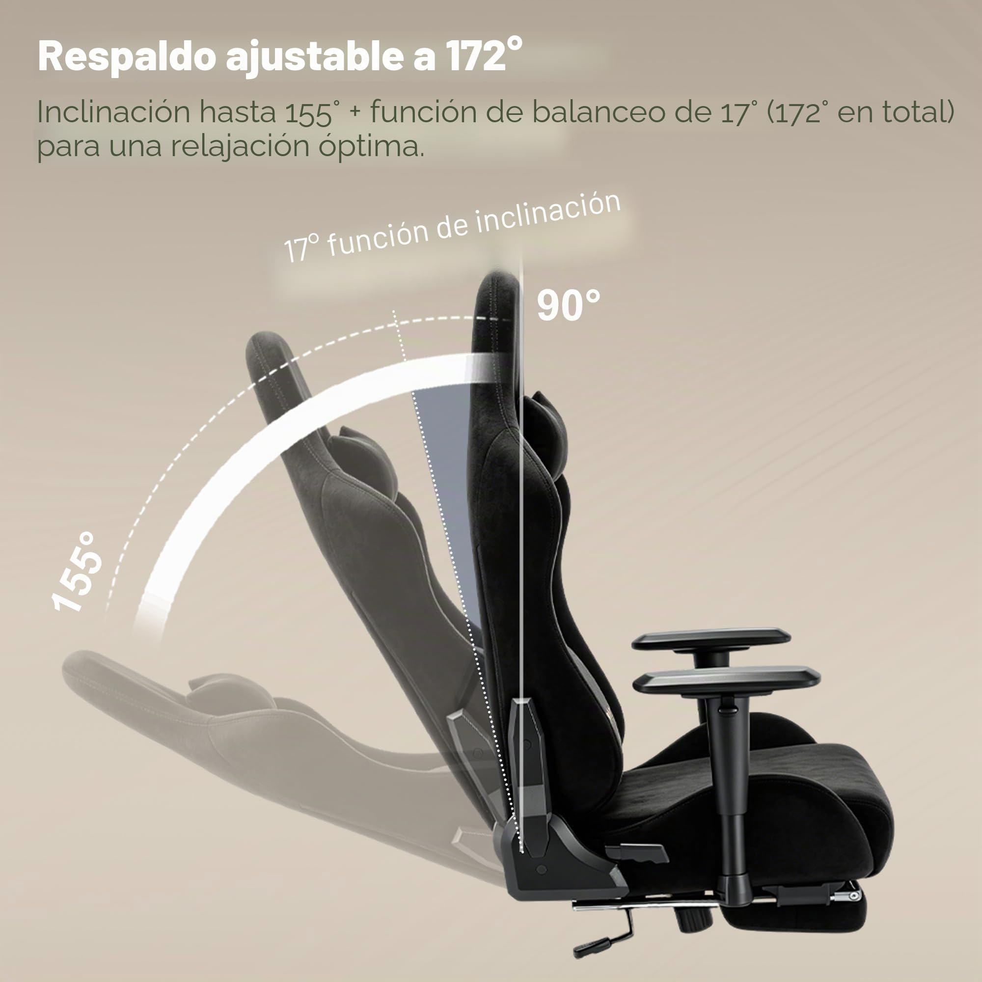 Symino Silla Gaming Ergonómica con Reposapiés, 150° Reclinable: Soporte Lumbar y Reposacabezas Regulable, Ajustable en Altura, Soporta hasta 200kg (Black)
