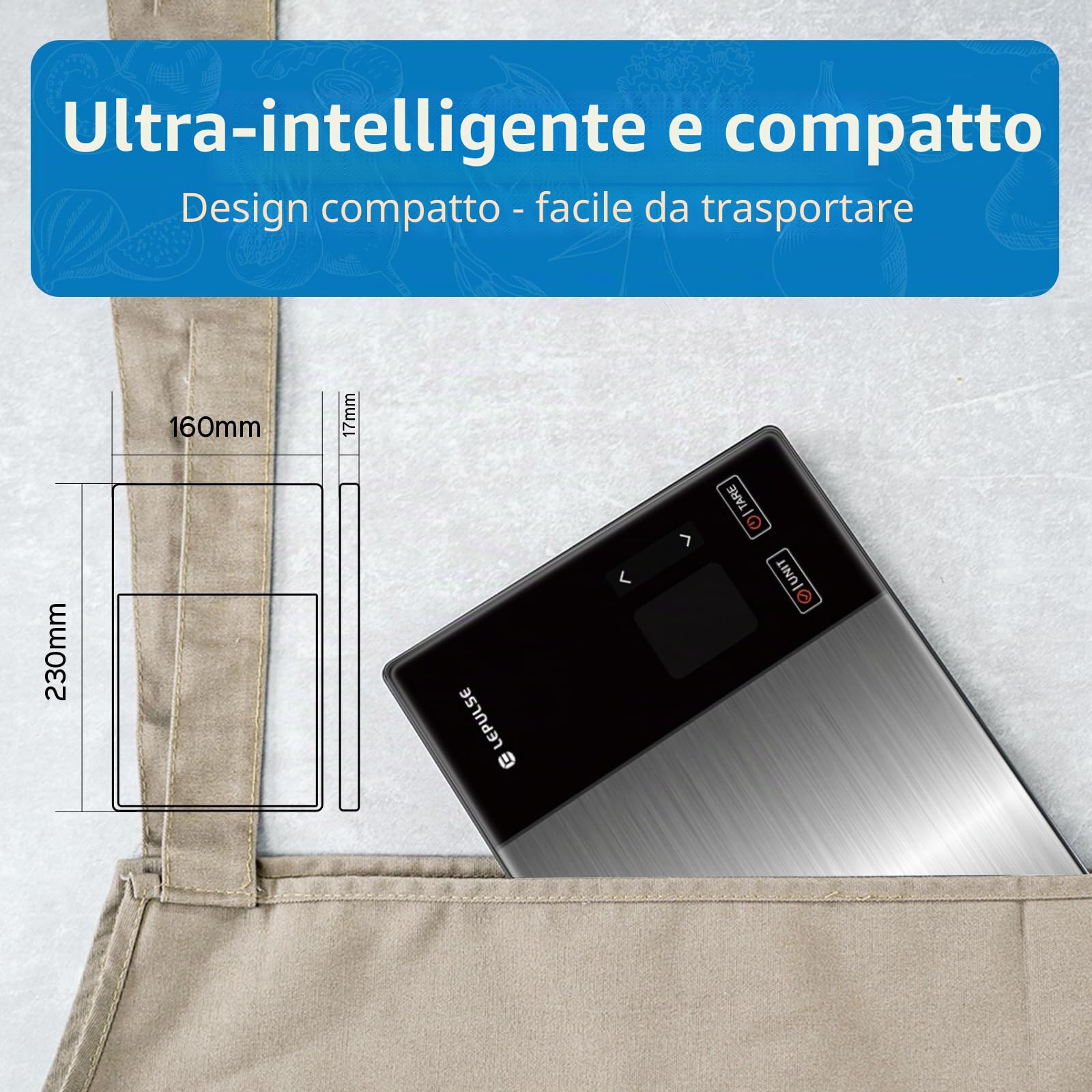 Bilancia da cucina digitale con calcolo dei valori nutrizionali, bilancia per alimenti con 24 analisi nutrizionali, bilancia per alimenti in acciaio inox da 5 kg, display TFT a colori, 50 analisi