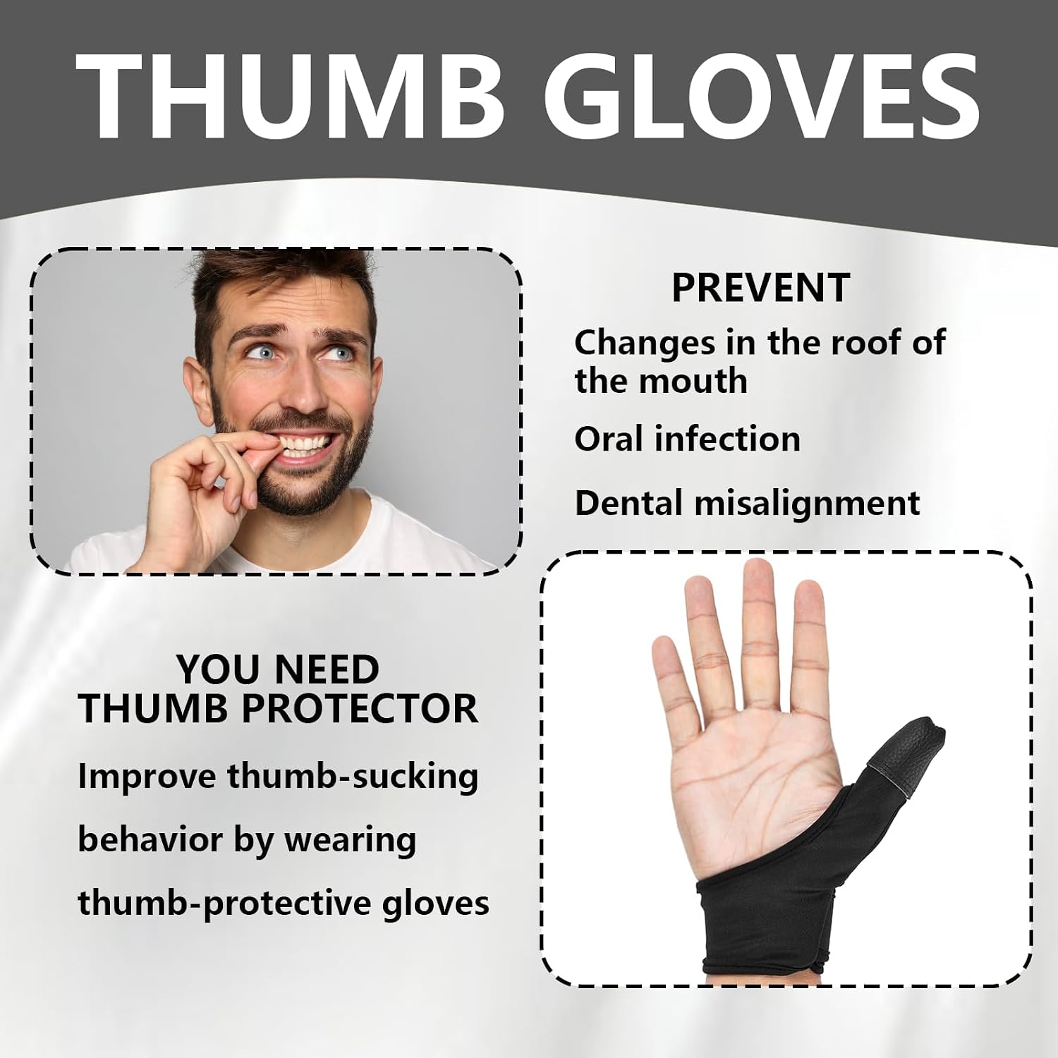 2 Pcs Thumb Sucking Guard, Thumb Guard for Thumb Sucking, Finger Guard for Helps Prevent Hair Pulling and Skin Scratching, Thumb Guards Glove, Finger Sucking Guard(Black)