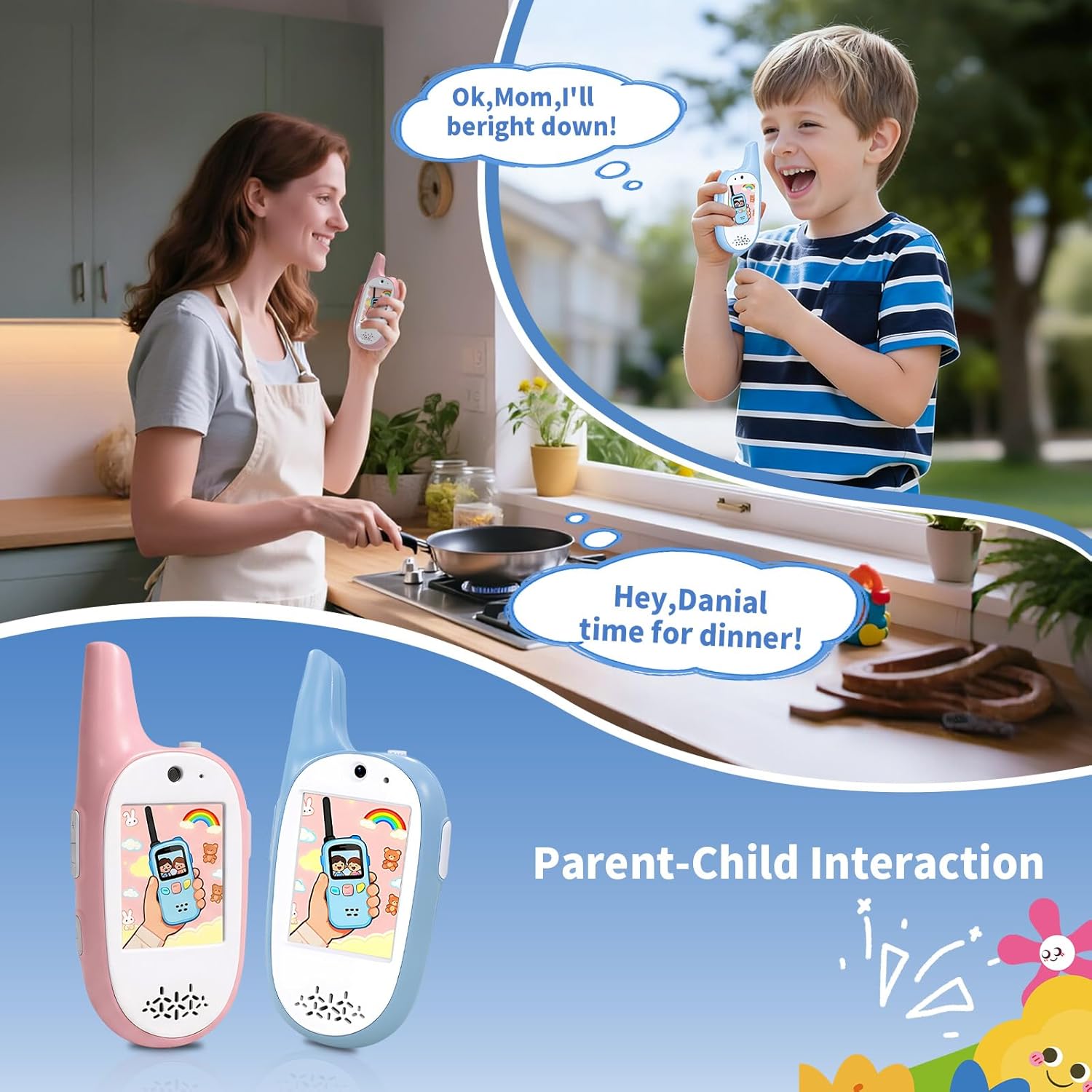 Kids Video Walkie Talkies 2 Pack,Signal of penetrates Two Walls,Rechargeable,HD Camera & 2" IPS Screen,Real-Time Video Call,3 Voice and 4 displays Changer,Toys Gifts for Boys Girls Ages 3-12