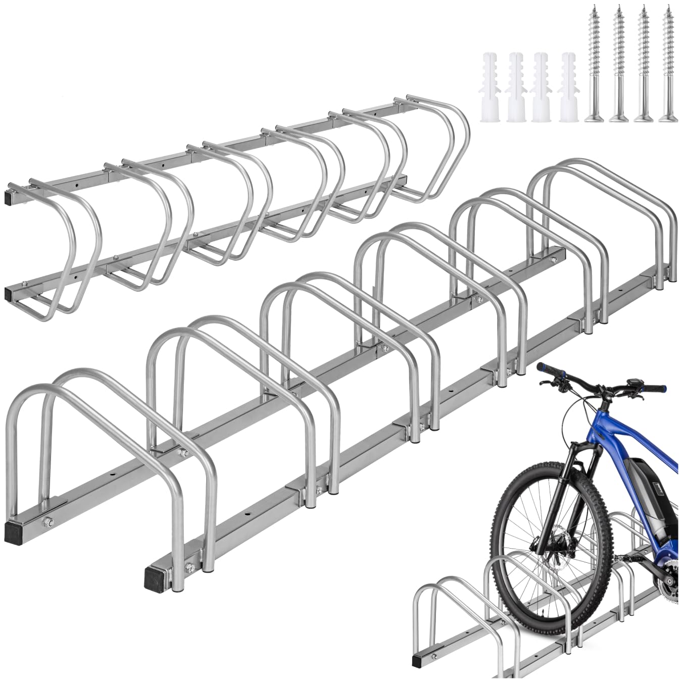 tectake® Support Vélo, Râtelier en Acier laqué pour 6 vélos, 161 x 28,​5 x 26 cm, Rack pour des largeurs de pneus de 35 à 60 mm, Vélos électriques VTT Support Velo Sol et Mural Range Velo
