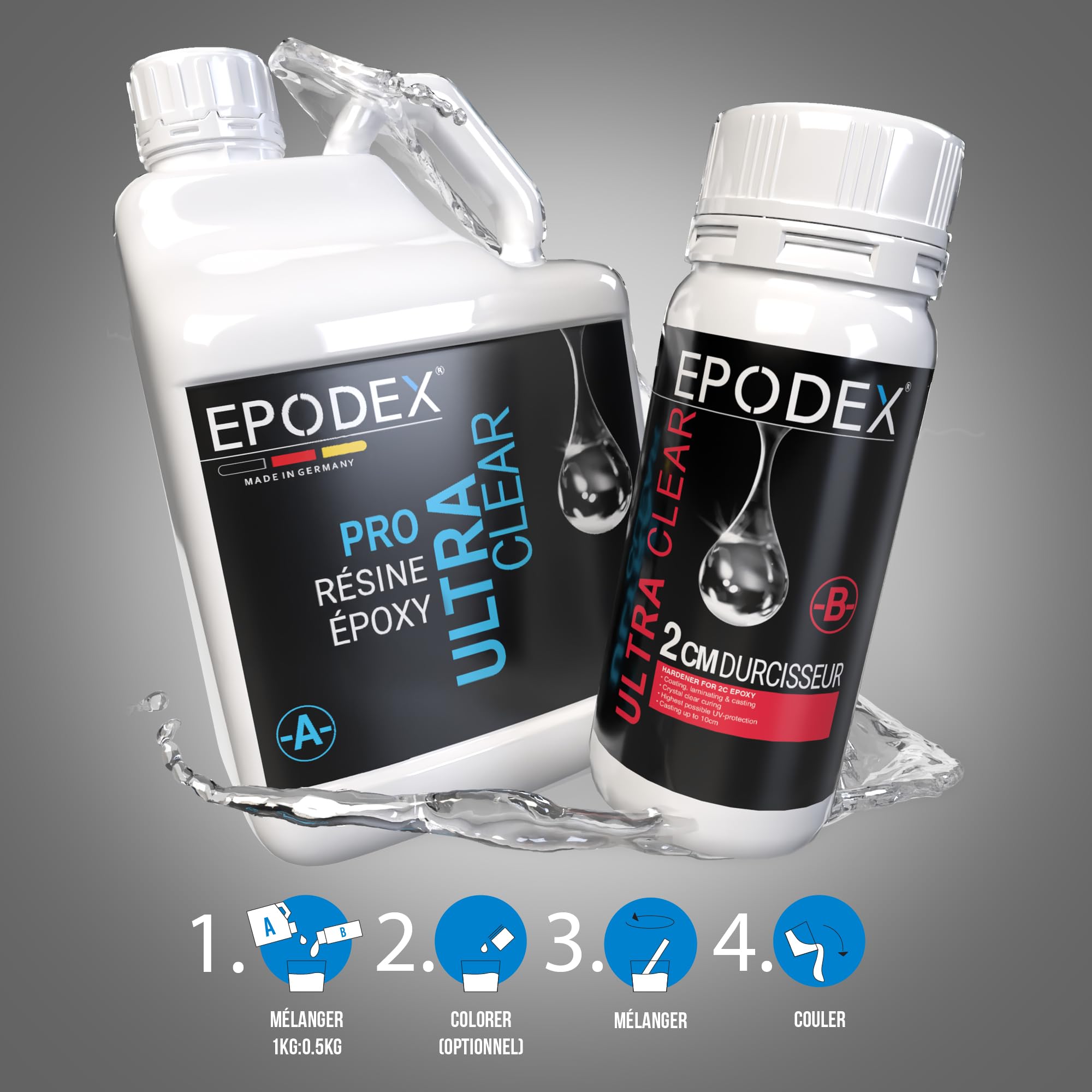 EPODEX PRO, Résine époxy jusqu’à 2cm, CLEAR - Transparent, 1,5kg | Kit transparente, Avec ou sans pigments, résine pour bijoux, arts & artisanat, kit DIY
