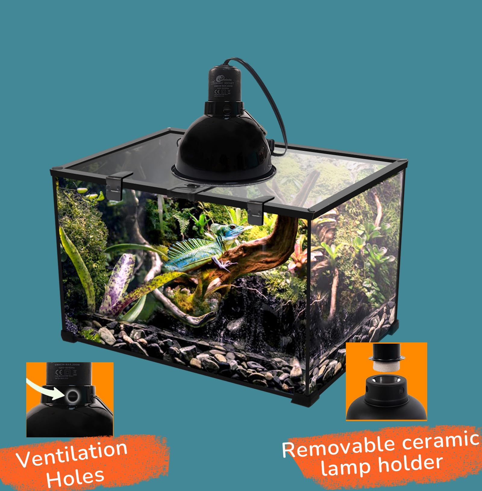 Reptile Light Fixture, 5.5 Inch Max 200W Deep Dome Heat Lamp with Optical Reflection, UVB Basking Lamp for Amphibian & Reptile Terrariums - image 2