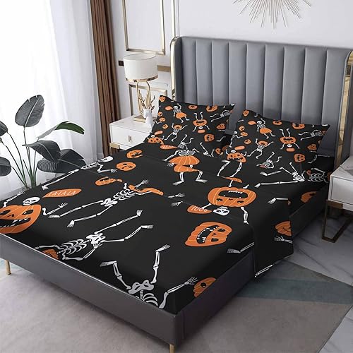 Miniatura 34 de Sábanas de murciélago tamaño individual – Juego de sábanas de Halloween para niños y niñas, juego de sábanas en blanco y negro, microfibra suave