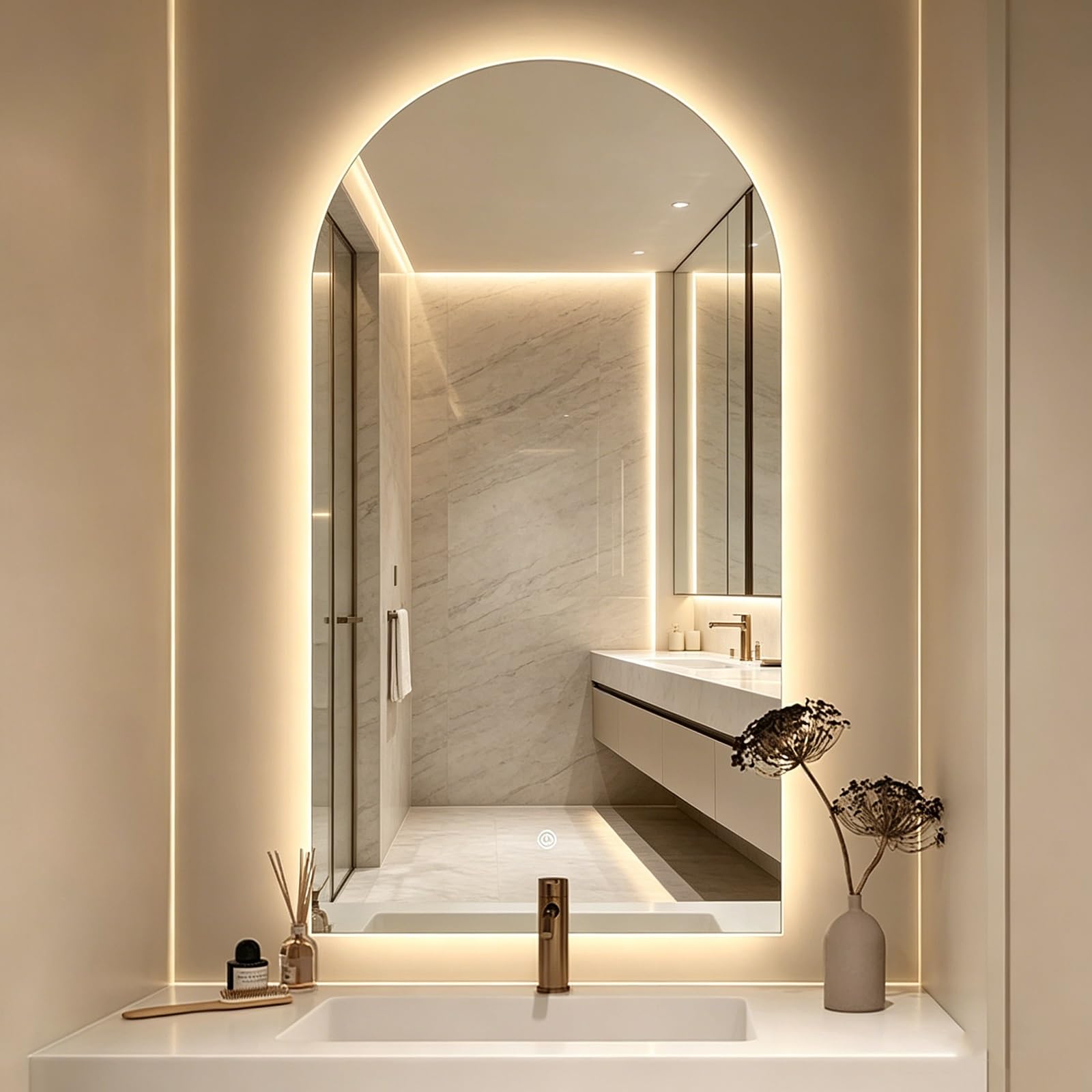 EYTVYUWPT Arch Bathroom LED Mirror With Light 3 Color Wall Mounted Vanity Mirror(60x90cm/23.6x35.4in)