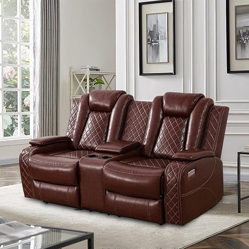 Miniatura 36 de Juego de sofá reclinable eléctrico para sala de estar, sofás reclinables de cuero blanco crema con puerto USB, sofá de cuero con sillón reclinable