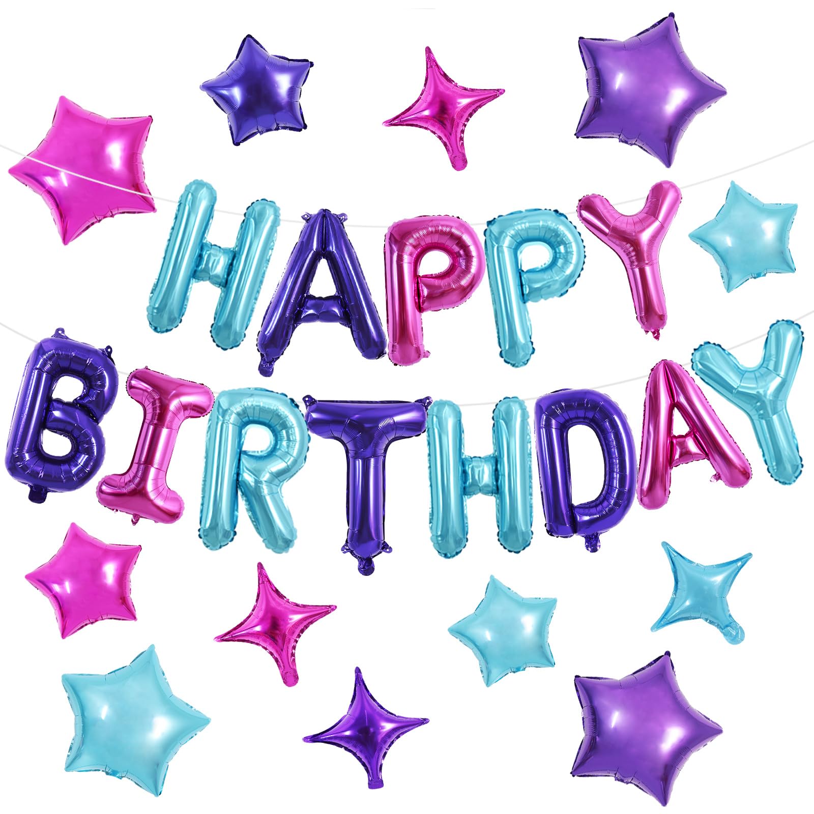 TONIFUL 16 Inch Letter Balloons Happy Birthday Balloons with Ribbon Straw, 16 Inch Mylar Letters Birthday Sign Banner Bunting Reusable for Adults Party Decorations Supplies๏ผ35PCS Blue Purple Pink๏ผ โ image 1