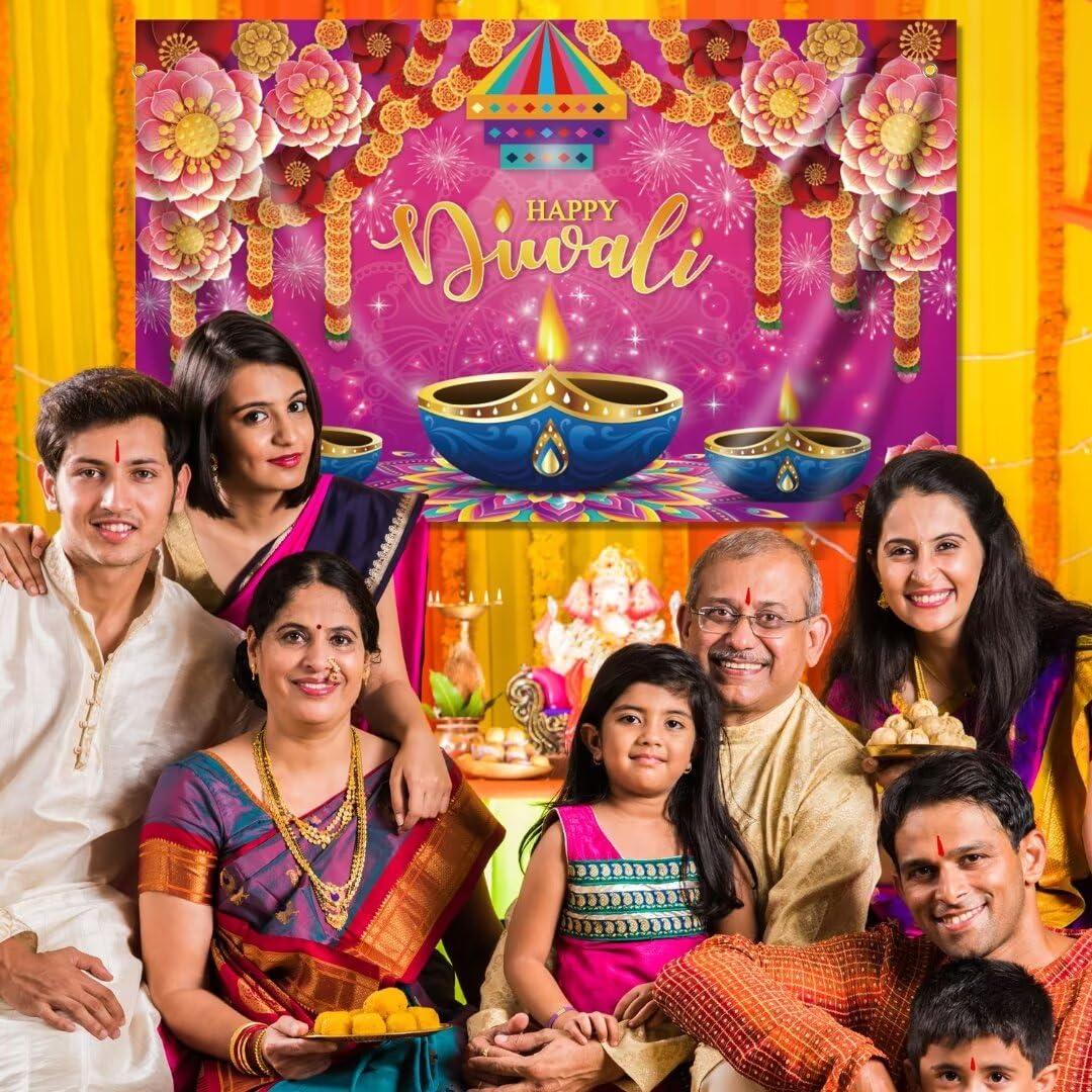 YIAJIA Happy Diwali Hintergrund Banner 150x99 Cm - Indische Festival-Dekoration Für Wand, Party & Fotos