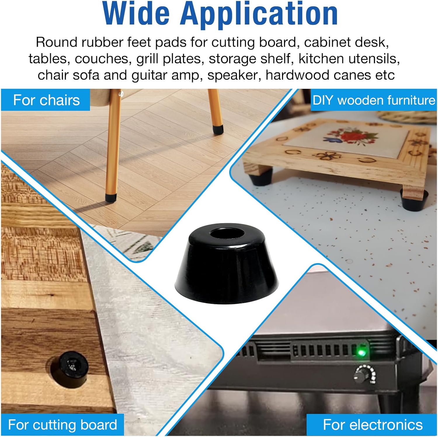 20 Pcs Rubber Feet for Cutting Board with Stainless Screws, Round Durable Rubber Bumper Feet, Glide Protection from Chair Cabinet Furniture and Electronics, 1" W X 1/2" H, Black