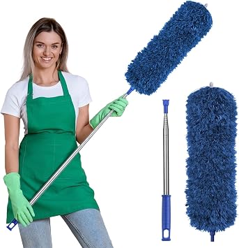 Vicloon Extendable Feather Duster,Microfiber Duster with 100 inches Telescopic Extending Pole and Soft Silicone Cap,Dusters for Cleaning Roof High Ceiling Fan Blindsn,Washable & Bendable