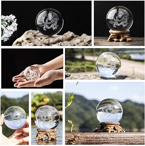 Miniatura 7 de HDCRYSTALGIFTS Bola de cristal 3D dragón bola de cristal tallado diente de león bola de cristal adornos Fengshui
