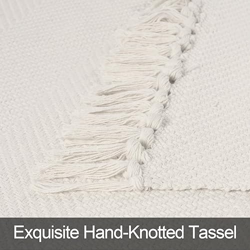 Miniatura 3 de Alfombra de pasillo de cocina de granja, 2 x 5 pies, color blancobeige, lavable, alfombra de algodón tejida para entrada delantera, tapete de cocina