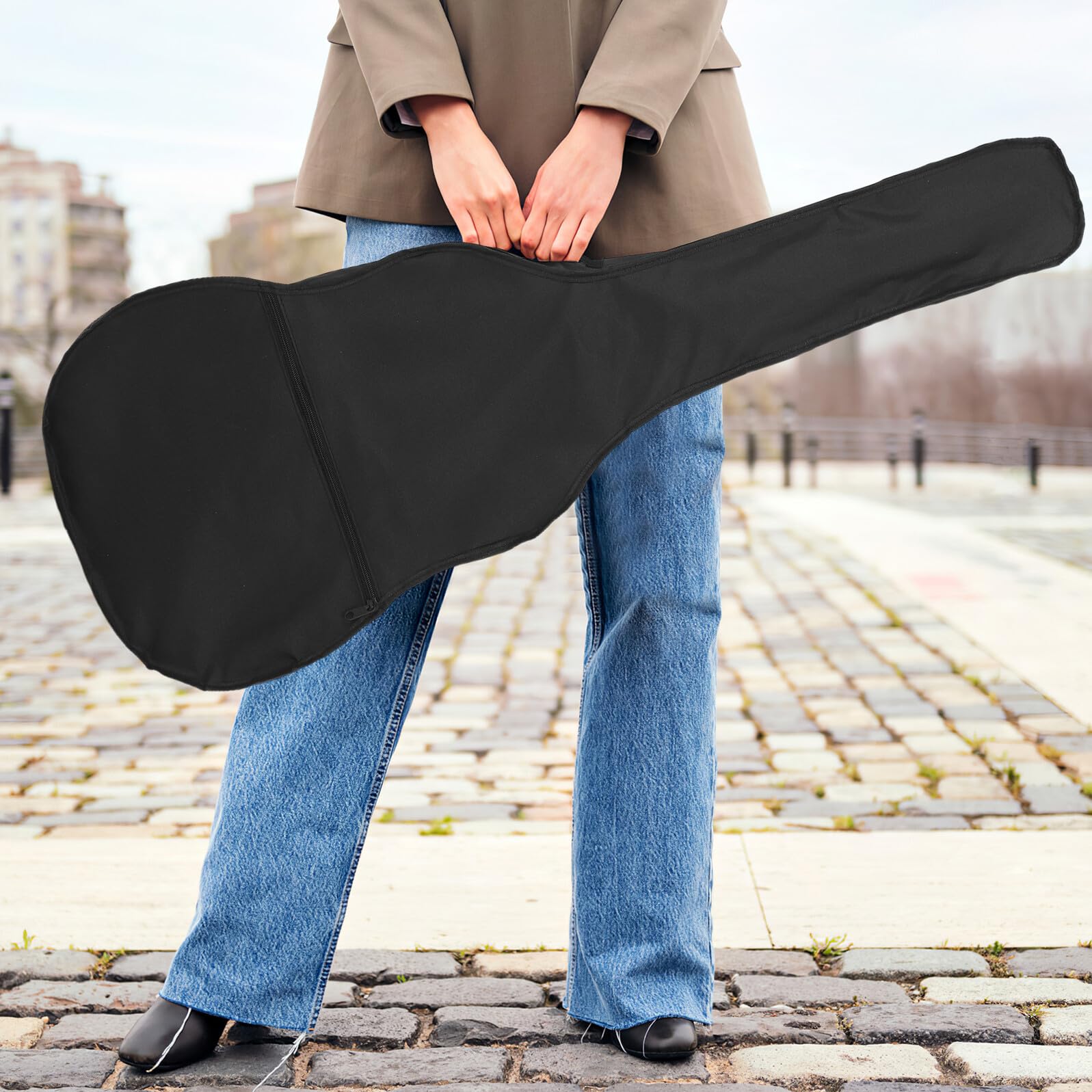 TOYANDONA Guitare 38 Pouces Étanche avec Fermeture Éclair Latérale Double Curseur et Grosse Poche Zippée, Bandoulière Réglable pour Transport Confortable, pour Guitare Acoustique