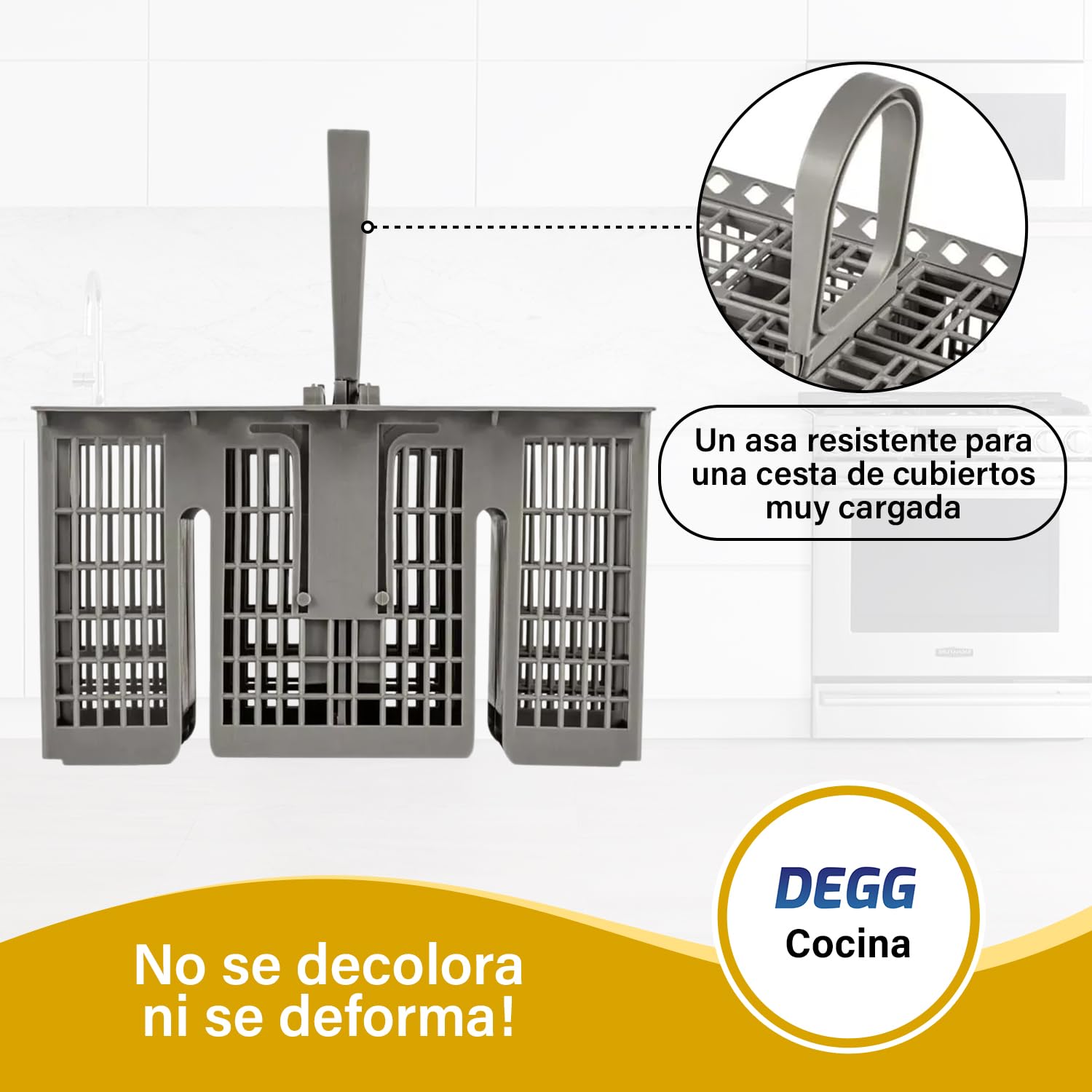DEGG® Cesta Universal para Cubiertos de Lavavajillas | Cesta para Lavavajillas, Cesta para Cubiertos con Asa y Compartimentos, Resistente al Calor