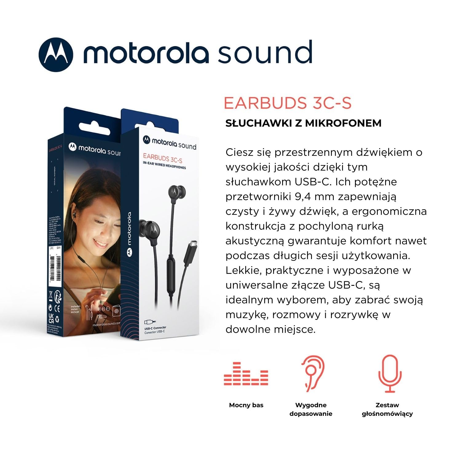 Motorola Słuchawki douszne 3C-S czarne USB-C