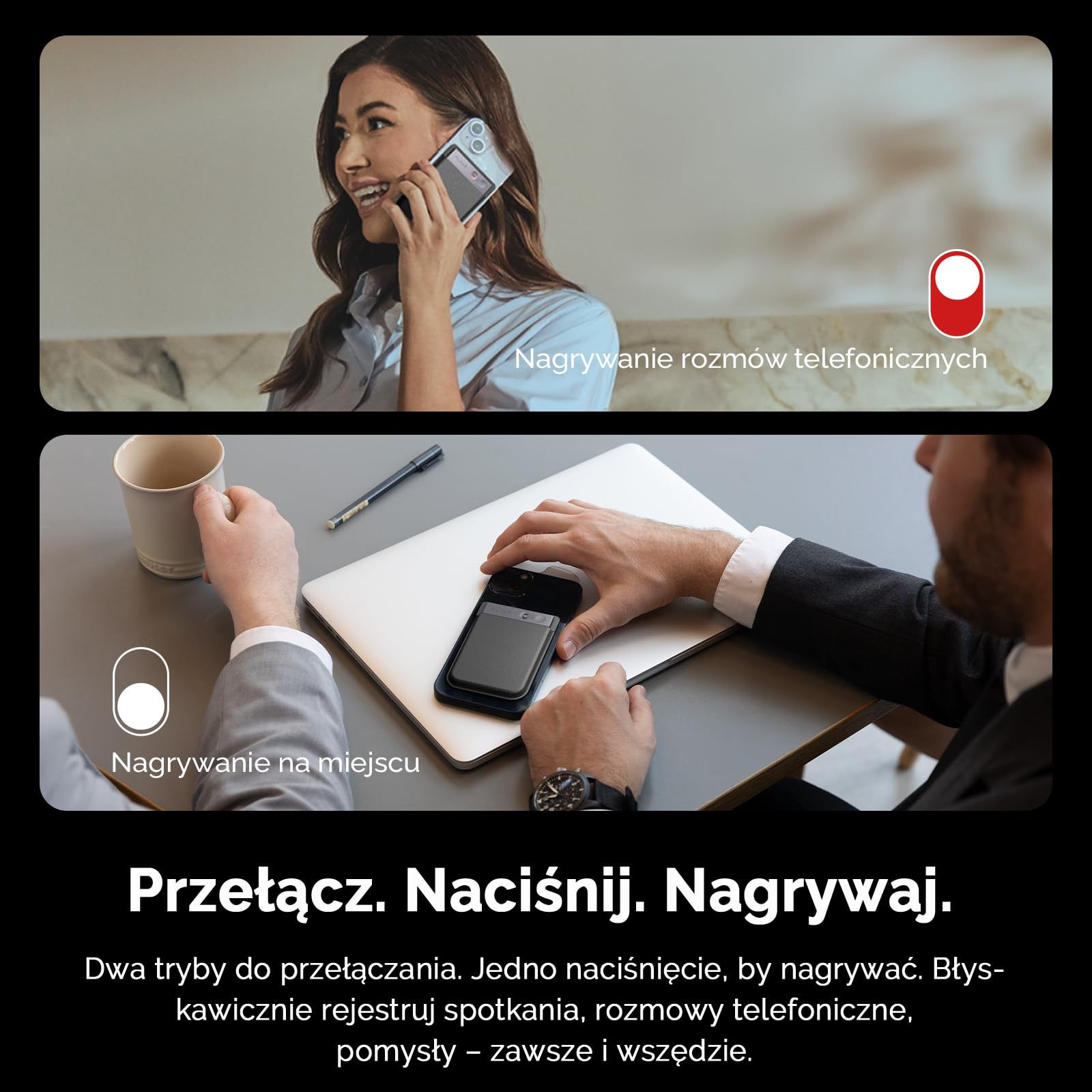 Plaud Note Dyktafon AI Transkrypcja i Podsumowanie Rozmów Spotkań | Dyktafon AI, Podsumowania AI, Inteligentne Podwójne Nagrywanie, 112 Języków, z Etui, do Spotkań, Połączeń, Wywiadów