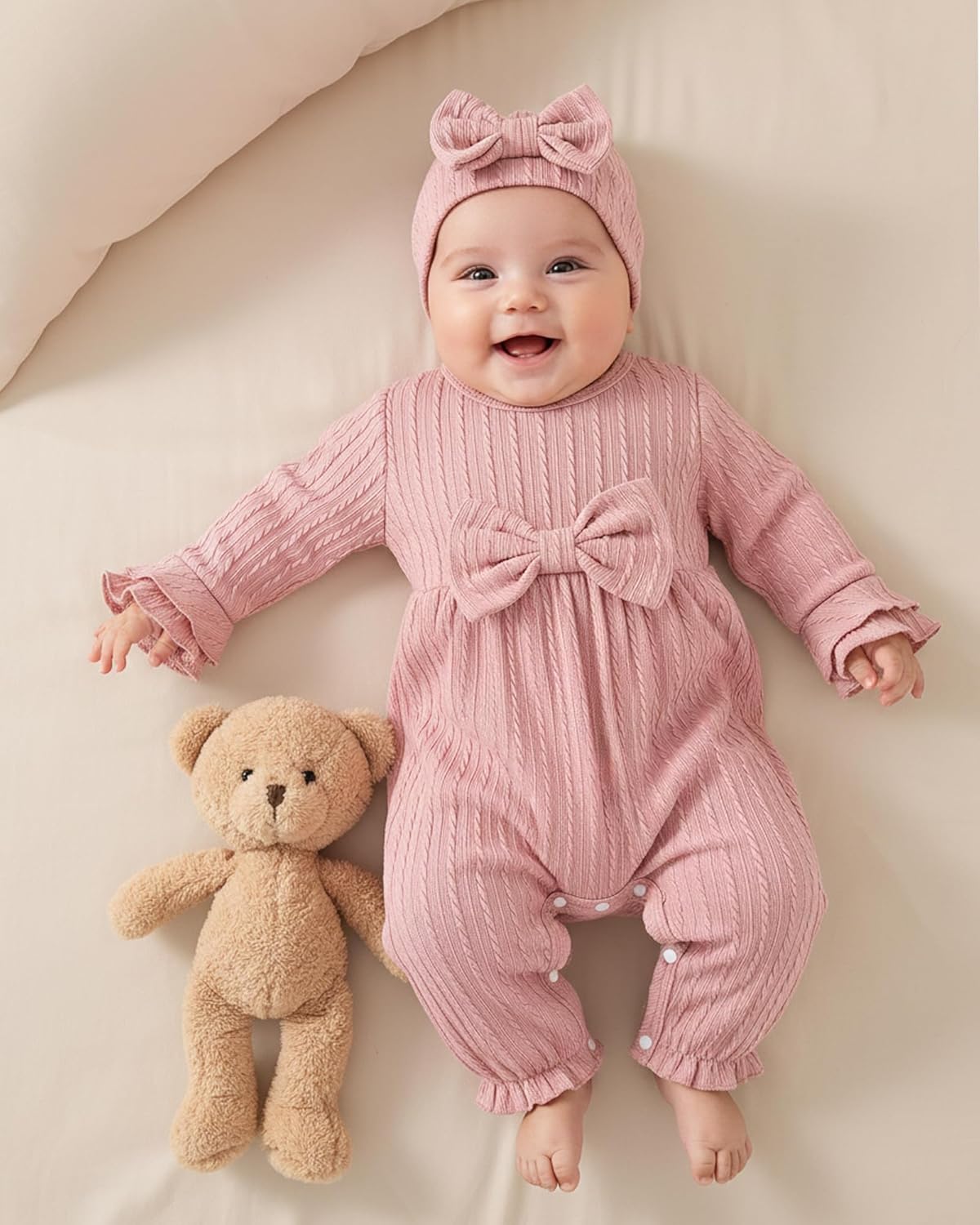 Mioglrie Newborn Baby Girl Clothes Long Sleeve Romper Infant Fall Winter Outfits Floral Hat Jumpsuit Preemie Girl Clothes - Image 2