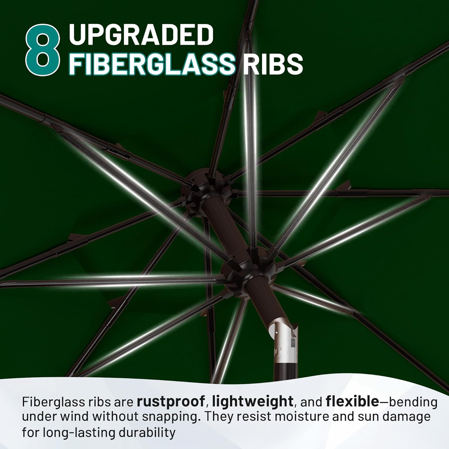 AreShark 9FT Patio Umbrella with Fringe, Wind-Resistant Fiberglass 8 Ribs Tassel Outdoor Umbrella with Crank and Push Button Tilt, Double Tier Vent Sun Shade for Pool, Deck, Backyard, Dark Green