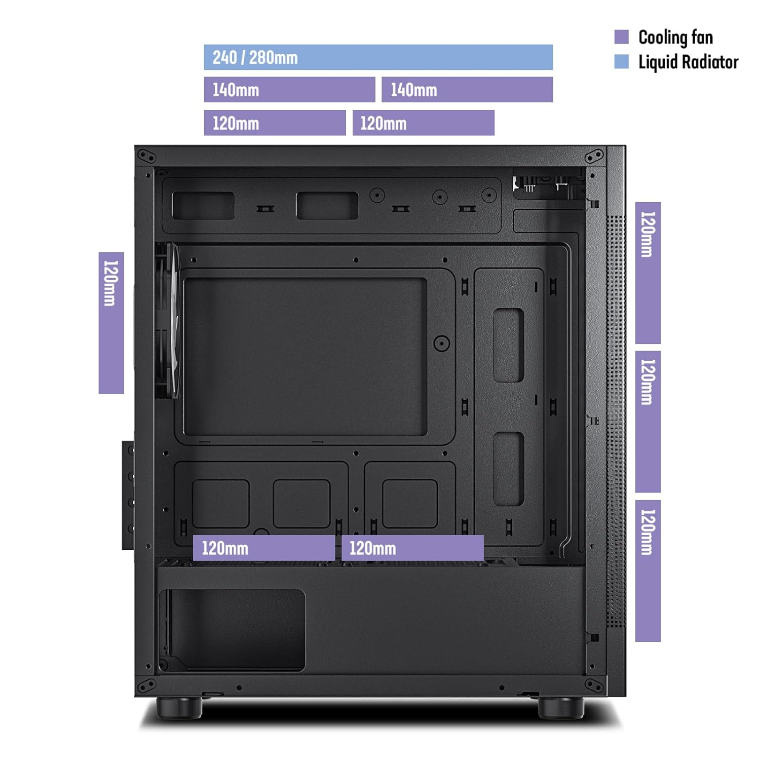 Diagram showing fan and radiator support in DARKROCK MH200 case