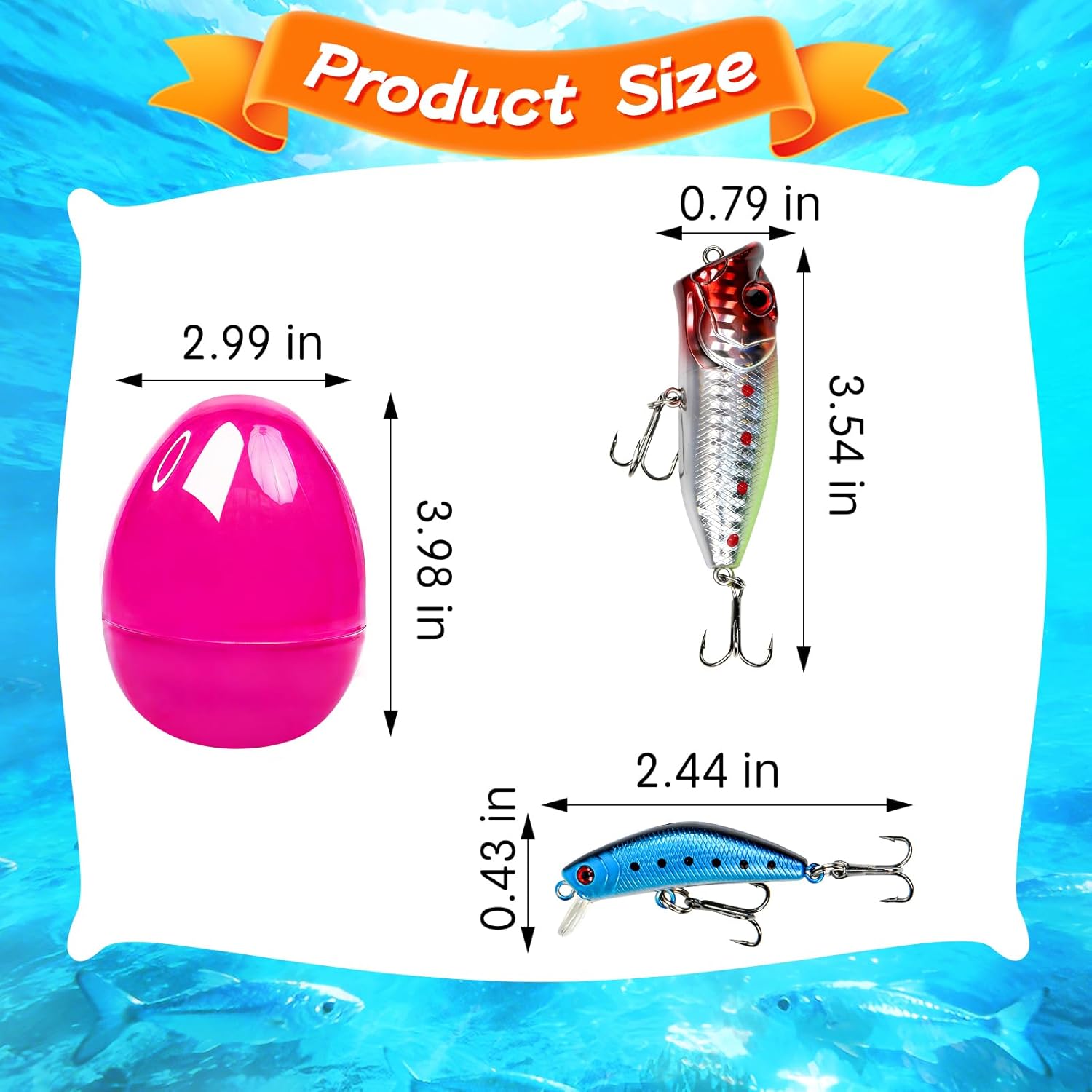 12 Pcs Prefilled Easter Eggs with Fishing Lures Baits Tackle Kit Easter Basket Stuffers Fishing Gear Accessories Egg Fillers Egg Hunt Party Favors for Teens Adults