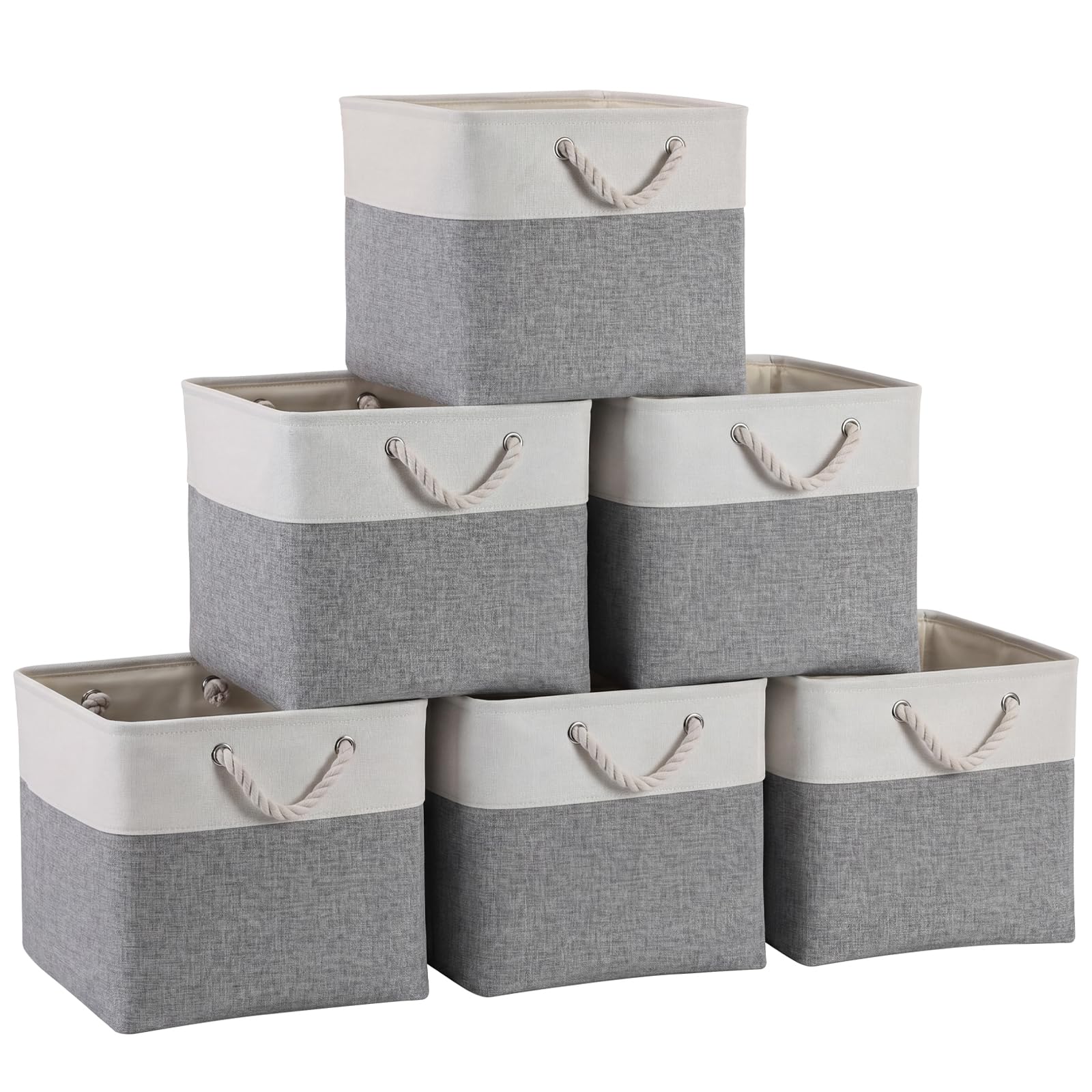 ICEMOR 33×38×33cm Foldable Storage Cubes,6-Pack Cube Storage Bins with Handles,Compatible with Kallax Shelving,Fabric Storage Boxes for Home,Office,Closet,Clothes & Toy Organization (White & Grey)