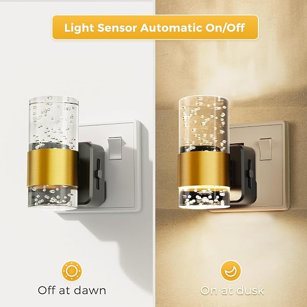 LOHAS-LED Plug in Night Light, Acrylic Night Light with Dusk to Dawn Sensor, Adjustable Brightness 0-100LM, Warm White 3000K, Plug in Nightlight for Hallway, Bathroom, Stair, Bedroom[1 Pack] - 2