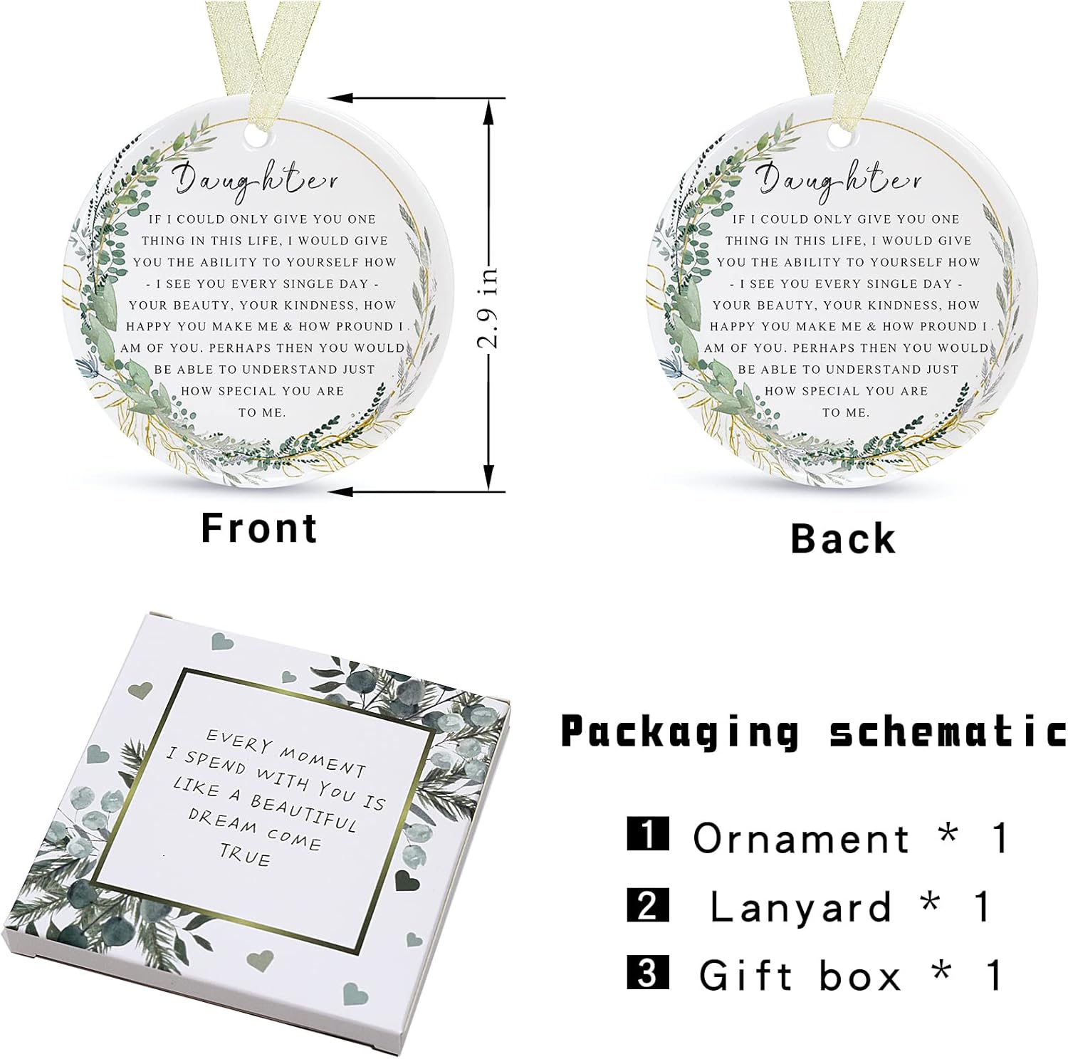 Daughter Ornaments 2026 Daughter Christmas Ornament Xmas Forever Ornament Best Ever Gift Double-Sided Printing Ceramic with Gift Box&Ribbon 2.9" - Image 7